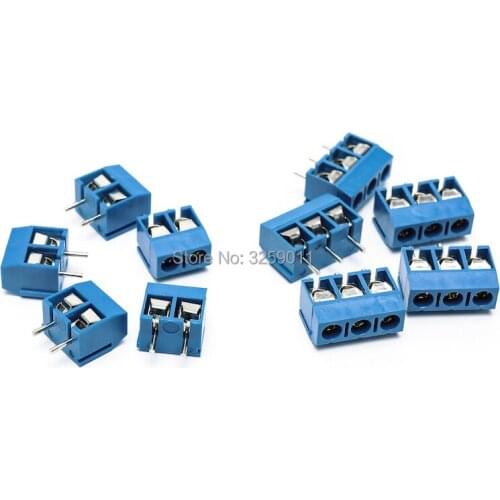 200PCS Small Electrical Connectors KF 301-2P/301-3P Blue Copper Straight Pin PCB Screw Terminal Block Connector Assortment Kit