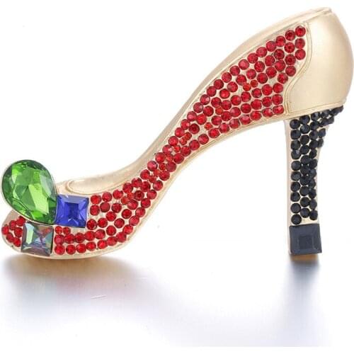 2018 New Design Fashion Jewelry Rhinestone High Heeled Shoes Brooch Elegant Crystal Brooches Pins For Women Drop Shipping