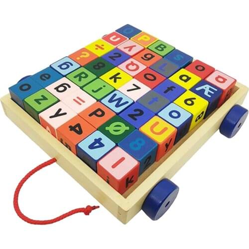 42pcs Wooden Number Alphabet Blocks Pull Car Color Letter Early Learning Educational Toys Birthday Gift for Children Toddler Kid