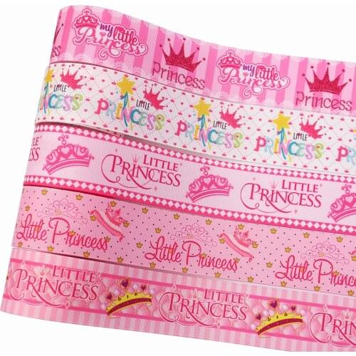 5 yards 1-1/2 inch Pink cartoon girl princess crown handmade DIY heat transfer ribbon ribbon threaded belt ribbed ribbon ribbon
