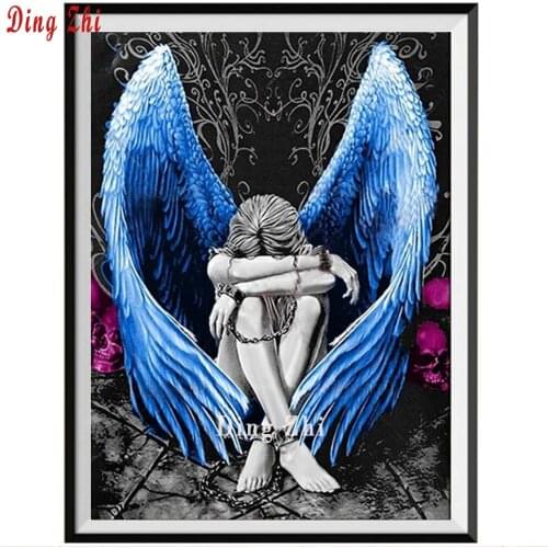 5D DIY Diamond Painting Angel Girl Blue Wing Cross Stitch Full Square Round Rhinestone Embroidery Art Mural Sale Mosaic Picture
