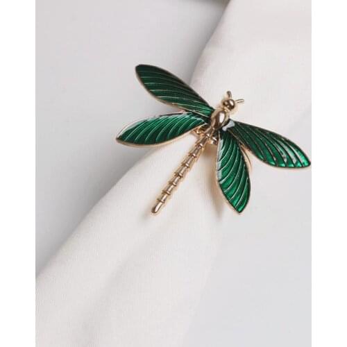 6pcs Fashion Napkin Rings Green Dragonfly Metal Button Home Table Decoration Western Food Wedding Event Napkin Buckle Holder