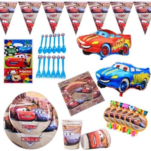 Cars Lightning McQueen Theme Boys Birthday Decoration Paper Plate Cup Tablecloth Balloon Party Supplies Tableware Set