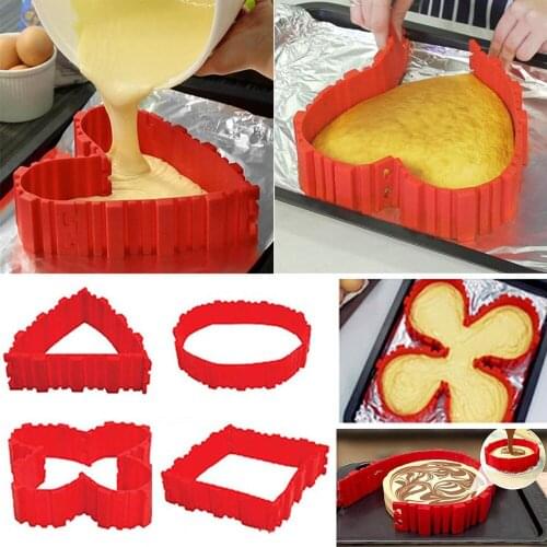DIY 4Pcs/set Creative Silicone Cake Mold Baking Tools Lovely Red Color Heart Shape Silicone Cake Molds Tool Kitchen Accessories