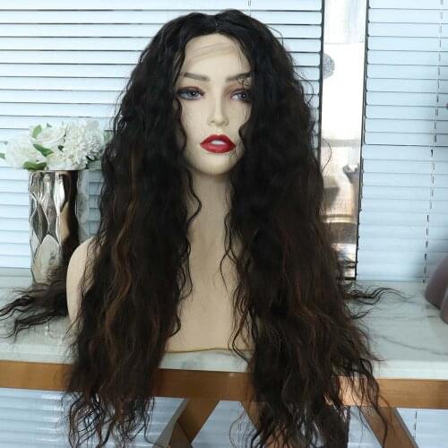 Long Water Wave Highlight Wig Synthetic Wigs for Women Middle Part Lace Wigs Natural Wavy Heat Resistant Pre Plucked Natural Wig