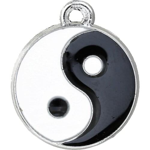 DoreenBeads 20 Silver Color Enamel Tai Chi Charm Pendants 25x20mm (B12096), yiwu