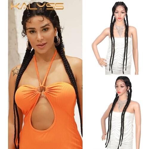 Kalyss 31 inches Cornrow Braids Lace Wigs 360 Lace Front Syntetic Wig Double Dutch Box Braids with Baby Hair for Black Women