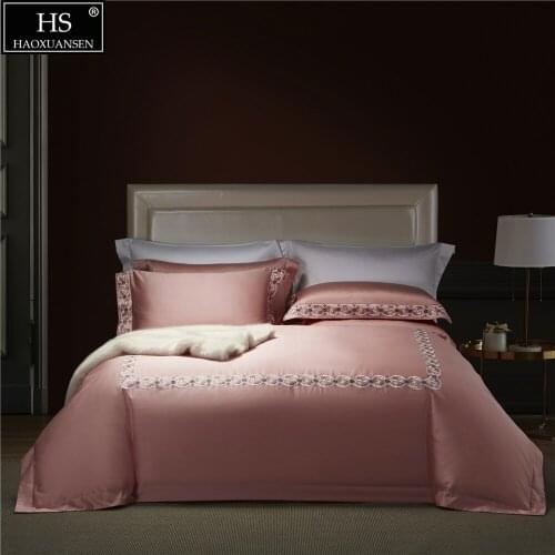 Delicate Rococo Pattern Princess Pink Fabric Pure Cotton 4Pieces Bedding Set Queen King Size Duvet Cover Pillowcase Bedsheet