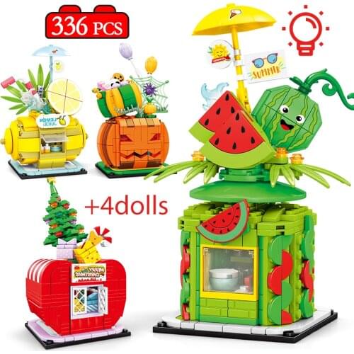 City Street View Series Light Fruit House Building Blocks DIY Friends Bricks Architecture Figures Toys for Girls Gifts