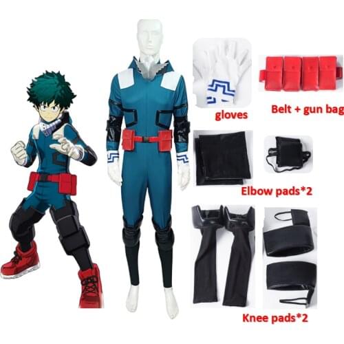 Anime My Hero Academia Midoriya Izuku Deku Cosplay Costume Hero Academia Fighting Suit Unisex Costume Set Halloween Wig Hair