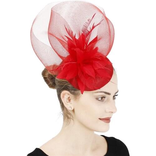 Red Fashion New Fascinator Hats Headband Bridal Women Elegant Show Headpiece Mesh Party Tea Hair Accessories Headband Millinery