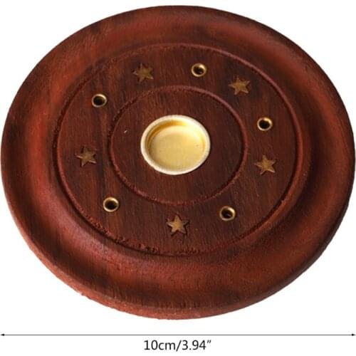 Round Wooden Incense Plate 6 Hole Incense Sticks Burner Cones Censer Holder Yoga Teahouse Home Decoration