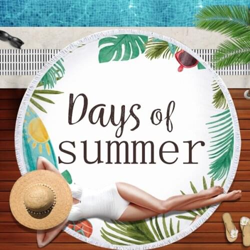 New Hello Summer 3D Printing Microfiber Round Beach Towel with Tassel Large Beach Towels Blanket Picnic Yoga Mat Tablecloth