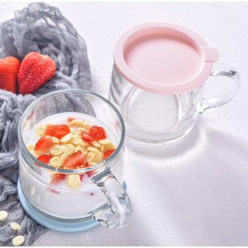 LOVWISH 2 PCS Glass Breakfast Cup with PP Lid Anti-scalding Coffee Mug with Handle Couple Cups Tea Juice Mugs Office Drink Mugs