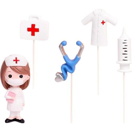 1 Set Creative Cupcake Picks Delicate Cabinet Cake Insert Resin Cake Decoration Dessert Topper for Home Party Nurse Docotor