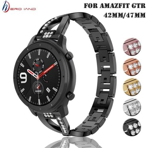 Stainless Steel Metal Strap For Xiaomi Amazfit Bip/Stratos 2/Pace/GTS GTR 42MM 47MM Band with crystal diamond Bracelet