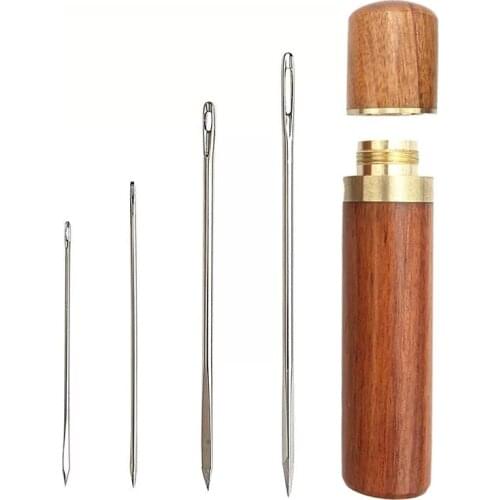 LMDZ Needle Storage,Wooden Needle Case with Smooth Touch,Stitching Supplies with 4 Pcs Sharp Stitching Needles for Sewing Craft