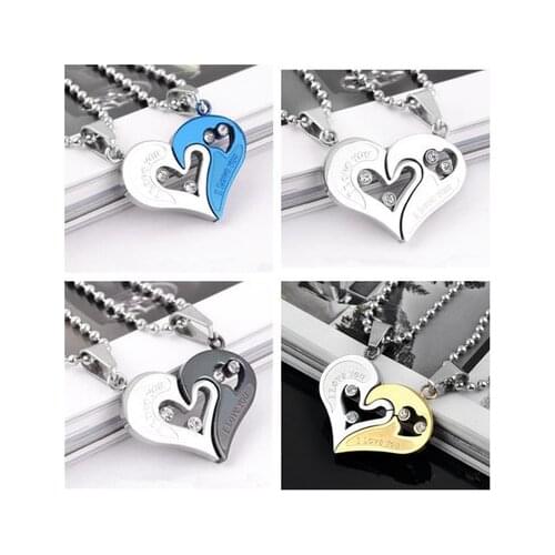 2021 New Trend Korean Love Couple Necklace A Pair of Heart Shape Love Fashion Pendants Valentines Day Gift