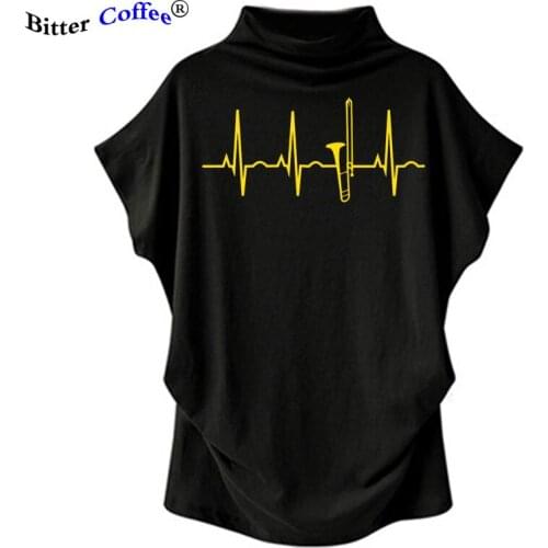 New Tops Women Casual Trombone Player Shirt Trombone Heartbeat T-Shirt Band Tee Women Batwing Sleeve Printed T Shirts Plus Size