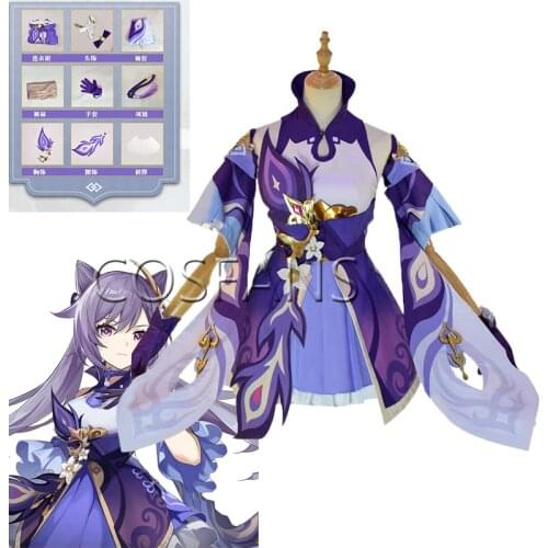 NEW Anime Game Genshin Impact Keqing Cosplay Costume Outfit Adult Men Woman Uniform Party Dress Halloween Carnival Full Set wig