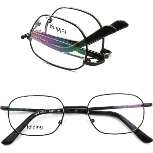Men Square Folding Eyeglasses Frames for Women metal Foldable prescription Glasses Business Unique eyeglass frames black silver