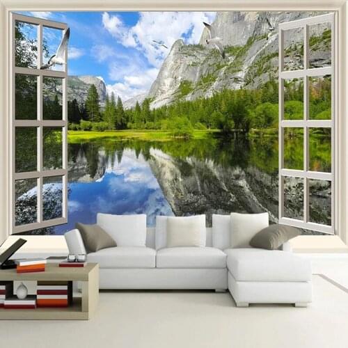 Custom Photo Mural Wallpaper 3D Window Nature Landscape Wall Painting Wallpapers Living Room Bedroom Decoration Papel De Parede