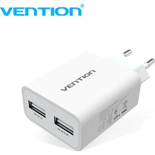 Vention Mobile Phone Charger 5V 1A 2.4A Dual USB Charger Portable Travel Wall Charger Adapter EU Plug For samsung s8 Xiaomi