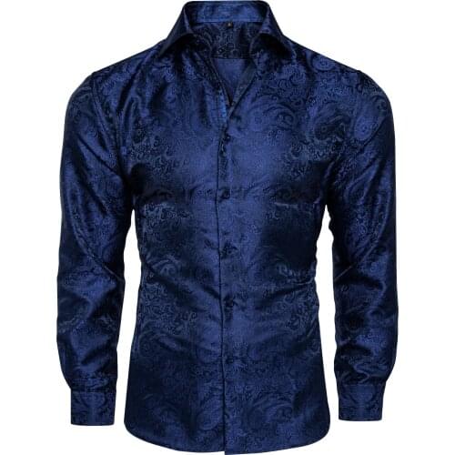 Mens Business Formal Shirts Fashion Style Spring&Autumn Mens Casual Shirt Luxury Royal Blue Paisley Silk Mens Shirts DiBanGu