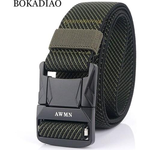 BOKADIAO Military Army Combat Tactical Belts for Men Metal Buckle Stretch elastic nylon Outdoor Training canvas belt male strap