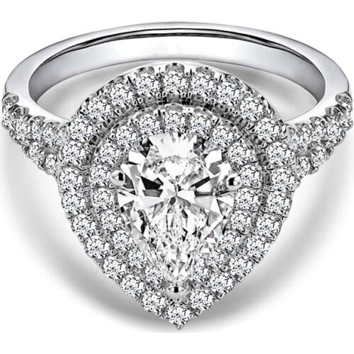 Luxury 100% 925 Sterling Silver Created Drop-shaped Wedding Rings For Women Pass Diomand Test