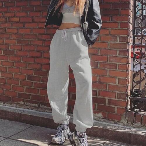 2020 Fashion Hip Hop Joggers Sweatpants Women High Waist Drawstring Street Running Sports Casual Pants Trousers Gray/Black/White
