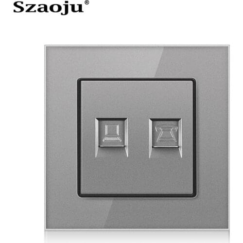 Szaoju LCATV RJ11 telephone wall socket uxury utp cat6 10Gb computer data socket crystal tempered glass panel RJ45 com socket