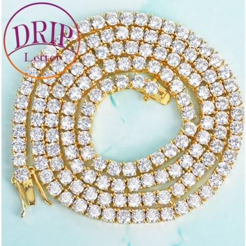 4mm 5mm Tennis Chain Gold Color Zircon Necklace Copper Material For Men Plated Hip Jewelr