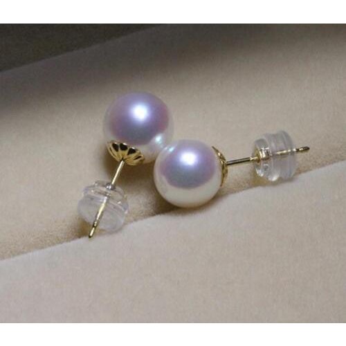 Top AAAA 8-8.5mm real natural Japanese Akoya white round pearl earrings 18