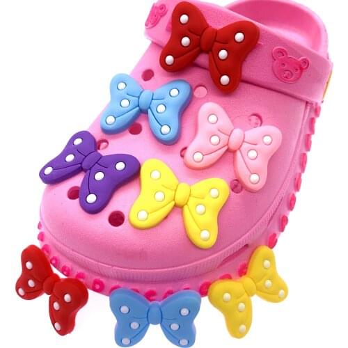 Wholesale 50PCS New Bow-knot Tie Shoe Charms Silicone Croc Jibizt Slipper Decoration Cute Accessories For Wristband Girls Gifts