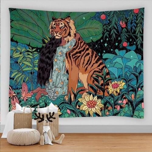 Velvet Mandela Tapestry Wall Hanging Mysterious Forest Flower Jungle Animal Moon Ocean Landscape Tapestries for Home Room Decor