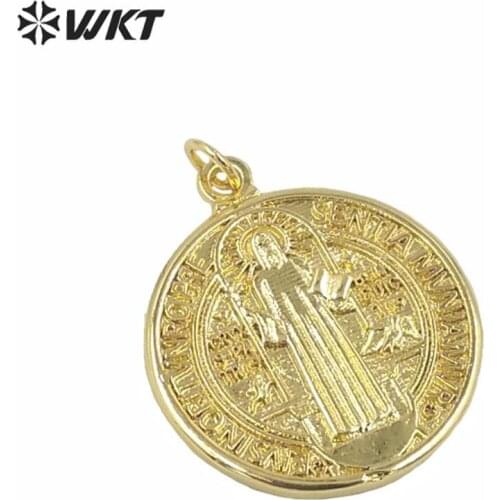 WT-MP160 Wholesale gold electroplated Jehovah pendant fashion round religous Christian pendant 25mm round coin metal pendant