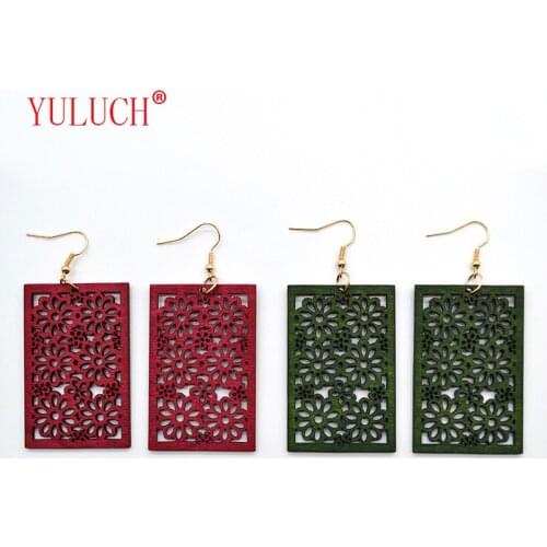 YULUCH 2018 Exaggerated Woman Jewels New Design Rectangular Hollow Multiple Flowers Pendant Accessories Earrings Party Gifts