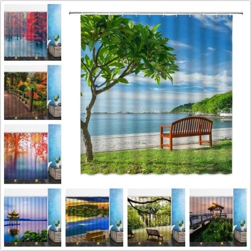 Autumn Landscape Shower Curtains Red Maple Leaf Natural Scenery 3D Print Bathroom Home Decor Waterproof Polyester Cloth Curtain