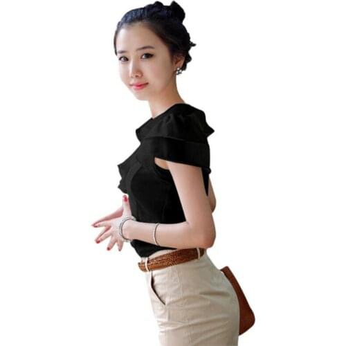 My NewIn Women Chiffon Blouse Summer Blouse Flare Short Sleeves Office Lady White Shirts Female Casual Tops Blusas 5XL Plus Size