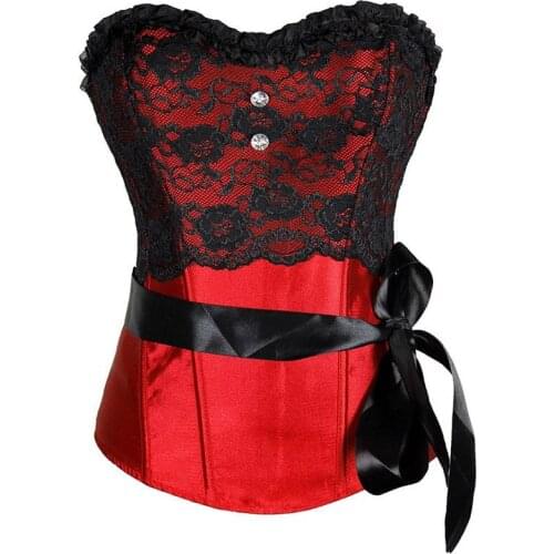 Sexy Women Steampunk Gothic Plus Size Corsets Floral Lace Strappy Boned Overbust Bustier Waist Cincher Body Shaper Corselet