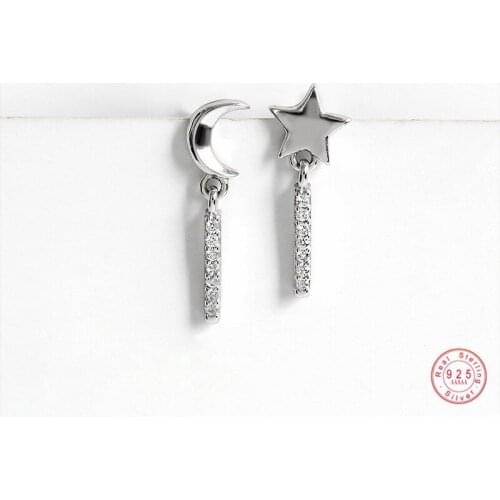 925 Sterling Silver Korean Version Simple Star Moon Tassel Earrings Women Wedding Party Jewelry Accessories Friendship Gift