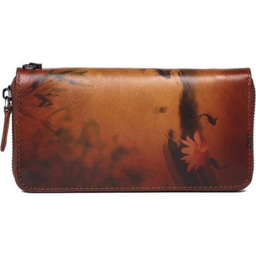 Women Long Wallet Genuine Leather Wallets Polishing Fashion Purse Layer Cowhide Zipper Large Capacity Clutch Wallet Luxury