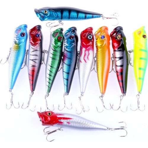 Hard Plastic Popper Fishing lure 10Pcs Artificial Floating Bait Wobblers Isca 9cm 12g