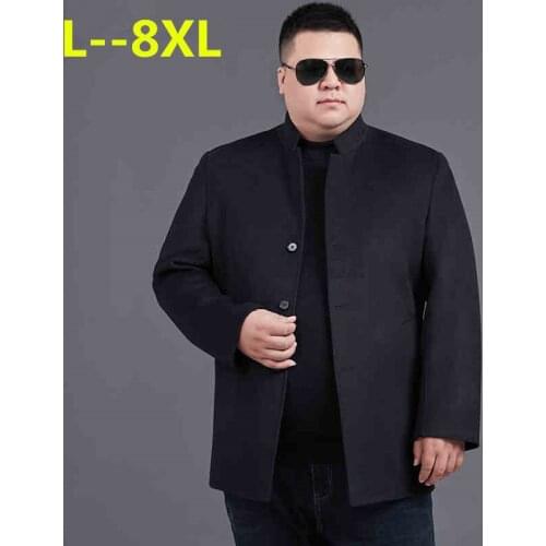 8XL 6XL Winter Wool Coat Men Casual Long Sections Woolen Coats Mens Pure Color Casual Fashion Jacket Casual Men Overcoat