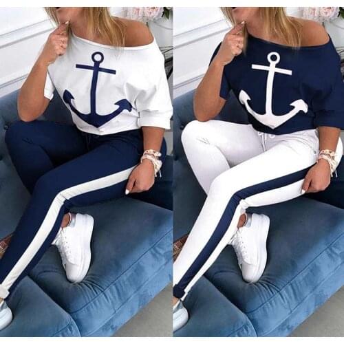 2021 Printed Anchor Mid Sleeve Crew Neck Sports Suit