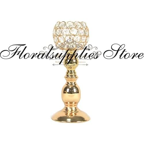 28cm Tall Crystal Candlestick Metal Gold Candle Holder Rustic Wedding Decoration Table Centerpiece
