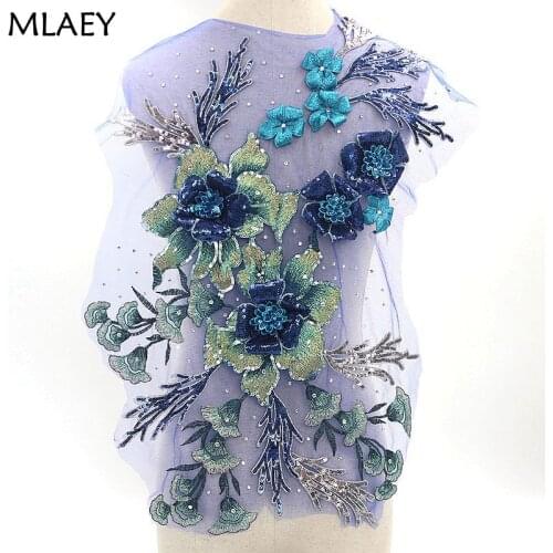 3DEmbroidery Lace Trim Patches For Clothing Rhinestone Flowers Applique Handmade Diy Material Stage Performance Fabric Accessori