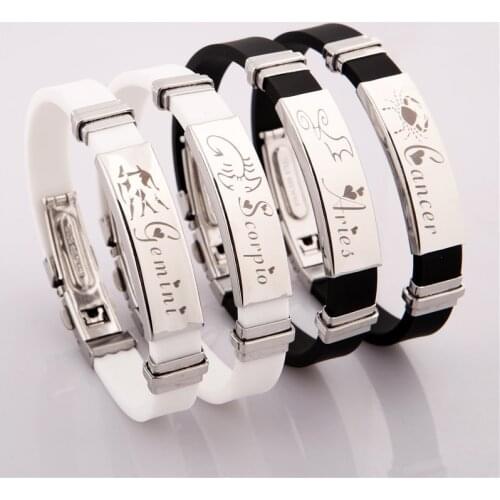 1pc/lot 12 Zodiac Sign Bracelet for Men Women Stainless Steel Clasps Scorpio Zodiac Silicone Bracelet Men Women Couple Jewelry