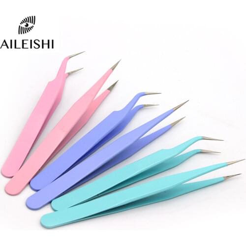 Colored Anti-Static Tweezers For Eyelash Extension Eyebrow Stainless Steel Set Beauty Precision Tweezers Makeup Kit Repair Tools